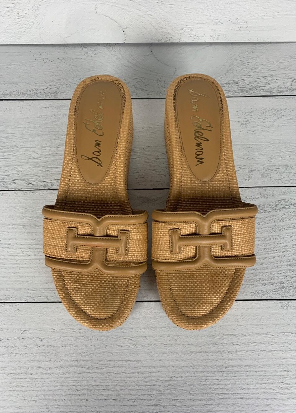 Sam Edelman Sandals Women's 10 M Tan Pauleena Wedges Platform Espadrille Slides